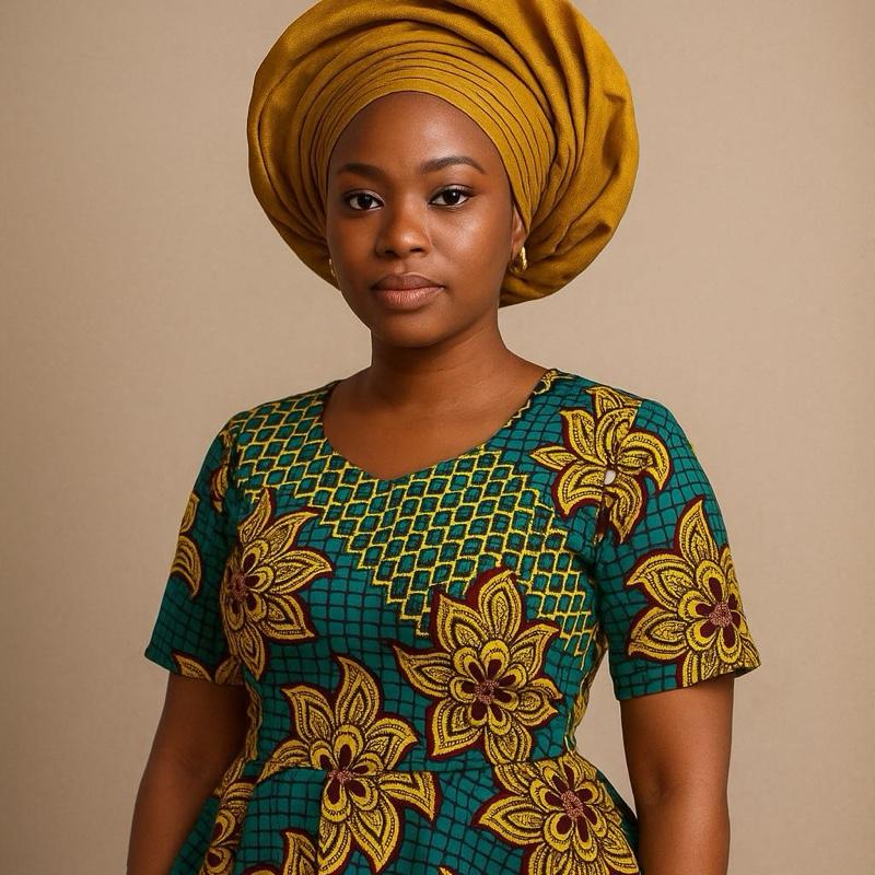Ankara Peplum Pencil Dress – Vibrant Yellow & Green (UK 14–20) Casual Womenswear