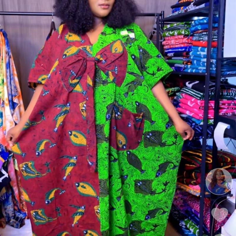 Ankara ready to wear midi dress  Casual Womenswear Dress Summer Vneck